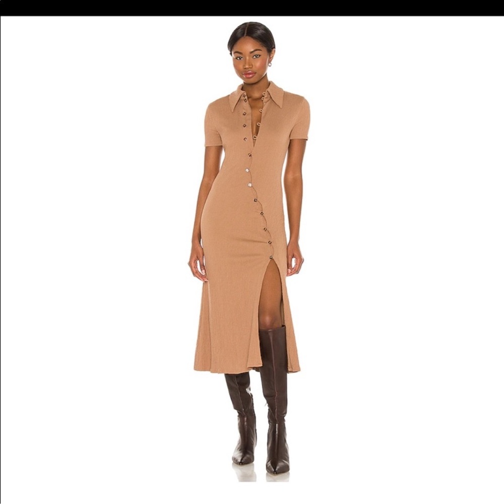 Song of style Elegant Tan Button-Down Dress